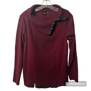 Rafaella Sweater, Split Cowl Neck, Burgundy, Large